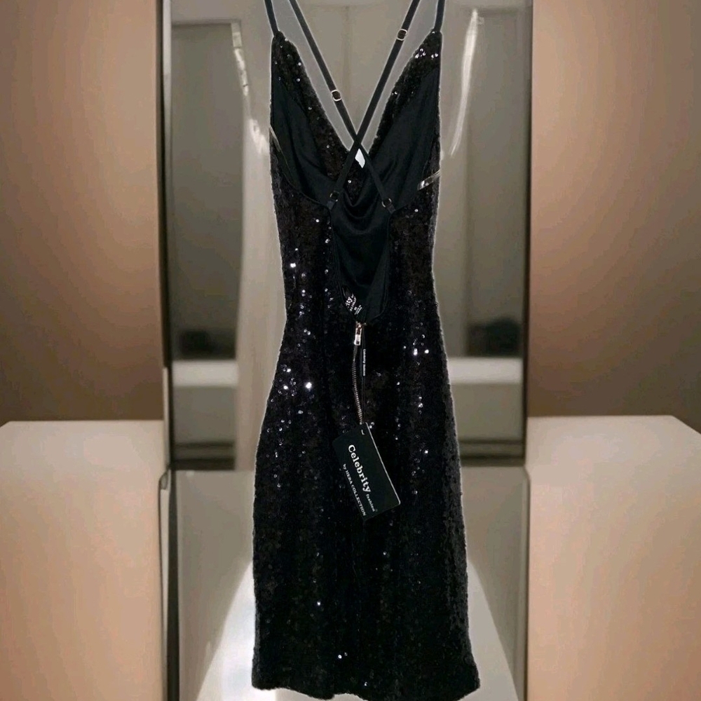 New With Tags Celebrity Fashion by Hera Collection Black Sequin Backless Dress
